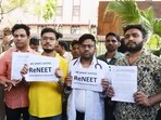Students holding placards protest against the alleged irregularities in the NEET examination, at Shashtri Bhawan in New Delhi (File) Students holding placards protest against the alleged irregularities in the NEET examination, at Shashtri Bhawan in New Delhi (File)