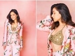 Shraddha Kapoor teamed a floral pantsuit with a crochet bralette.