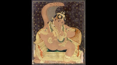 A painting of Bala Mukunda or the child Krishna, from 1892. The rotund toddler was thought to symbolise health and wealth in the royal court of Mysore. (Courtesy Ramsingh Museum) A painting of Bala Mukunda or the child Krishna, from 1892. The rotund toddler was thought to symbolise health and wealth in the royal court of Mysore. (Courtesy Ramsingh Museum)