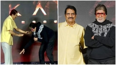 Amitabh Bachchan touched Aswini Dutt's feet at the pre-release event of Kalki 2898 AD. Amitabh Bachchan touched Aswini Dutt's feet at the pre-release event of Kalki 2898 AD.
