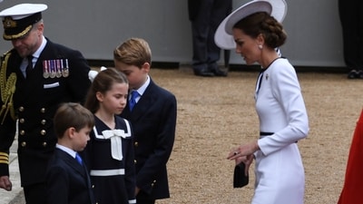 Britain's Catherine, Princess of Wales, Prince George, Princess Charlotte and Prince Louis attend the Trooping the Colour parade which honours King Charles on his official birthday in London, Britain, June 15, 2024.&nbsp; (REUTERS)