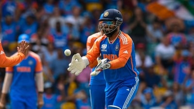 Rishabh Pant celebrates the dismissal of Afghanistan's Gulbadin Naib during the ICC men's Twenty20 World Cup 2024 Super Eight cricket match (AFP) Rishabh Pant celebrates the dismissal of Afghanistan's Gulbadin Naib during the ICC men's Twenty20 World Cup 2024 Super Eight cricket match (AFP)
