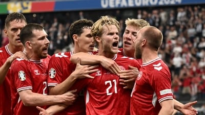 Denmark players celebrating after scoring the goal against England. (AFP) Denmark players celebrating after scoring the goal against England. (AFP)