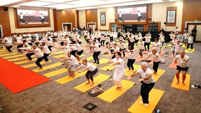 Members of several diplomatic missions joined 10th International yoga day celebrations in New Delhi. (@DrSJaishankar (X)) Members of several diplomatic missions joined 10th International yoga day celebrations in New Delhi. (@DrSJaishankar (X))