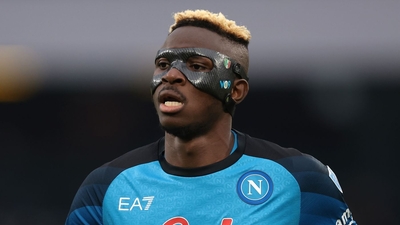 Napoli's prolific striker Victor Osimhen wore a mask due to eye socket injury he sustained while playing in late 2021.&nbsp; (X Image (@UTD_Dennis))