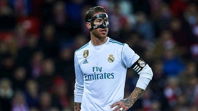 Real Madrid legend Sergio Ramos also had to wear a protective mask after he was kicked in the face by Lucas Hernandez during Madrid derby. (X Image (@UTDGARNA___))