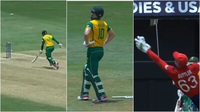 David Miller (c) wasn't too happy with Heinrich Klaasen's effort, as Jos Buttler produced a stunning bit of fielding (ICC) David Miller (c) wasn't too happy with Heinrich Klaasen's effort, as Jos Buttler produced a stunning bit of fielding (ICC)