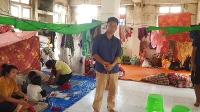 Nekgilal Suantak, who fled through jungles to escape the violence, at a relief camp in Churachandpur. (HT PHOTO)