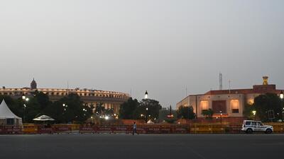 New Delhi, India - June 3, 2024: Security personnel infront of Parliament house on the eve of result of General Lok Sabha election in New Delhi, India, on Monday, June 3, 2024. (Photo by Arvind Yadav/ Hindustan Times) (Hindustan Times) New Delhi, India - June 3, 2024: Security personnel infront of Parliament house on the eve of result of General Lok Sabha election in New Delhi, India, on Monday, June 3, 2024. (Photo by Arvind Yadav/ Hindustan Times) (Hindustan Times)