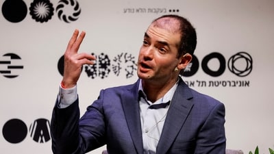 Ilya Sutskever speaks during a talk at Tel Aviv University in Tel Aviv, Israel. (Reuters)
