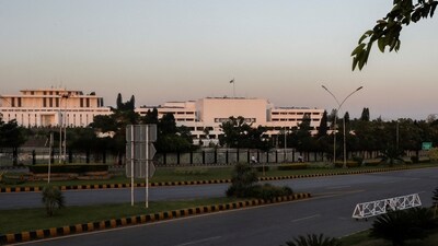 A view of the Parliament House building during sunset hours in Islamabad, Pakistan. (Reuters)