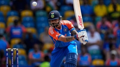 India's Virat Kohli plays a shot during the ICC Men's T20 World Cup cricket match between Afghanistan and India at Kensington Oval in Bridgetown (PTI) India's Virat Kohli plays a shot during the ICC Men's T20 World Cup cricket match between Afghanistan and India at Kensington Oval in Bridgetown (PTI)