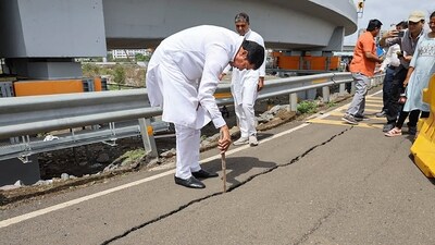 Congress chief Patole claimed that the bridges construction quality was poor with a portion of the road caving in by a foot (PTI Photo) Congress chief Patole claimed that the bridges construction quality was poor with a portion of the road caving in by a foot (PTI Photo)