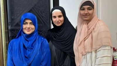 Sana Khan with Sania Mirza and her sister Anam Mirza. Sana Khan with Sania Mirza and her sister Anam Mirza.
