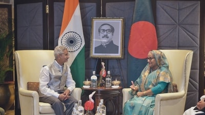 Bangladesh Prime Minister Sheikh Hasina (Right) and EAM S Jaishankar. (X/Jaishankar)