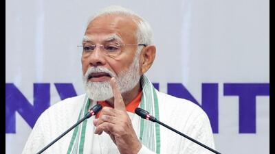 Srinagar [Jammu and Kashmir], Jun 21 (ANI): Prime Minister Narendra Modi addresses the International Day of Yoga celebrations, at Sher-i-Kashmir International Conference Centre (SKICC) in Srinagar on Friday. (ANI Photo) (narendramodi website)