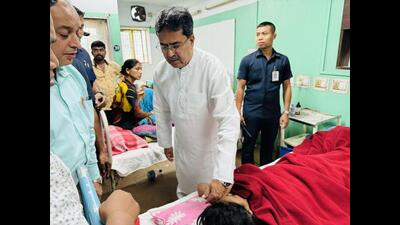 Tripura CM Manik Saha with the unwell schoolgirls at the hospital. (Photo from X)