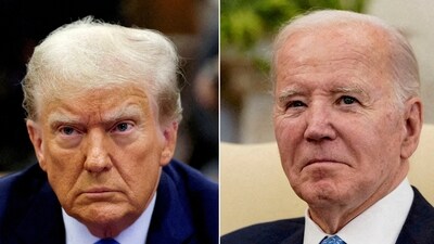 FILE PHOTO: Combination picture showing former U.S. President Donald Trump attending the Trump Organization civil fraud trial, in New York State Supreme Court in the Manhattan borough of New York City, U.S., November 6, 2023 and U.S. President Joe Biden participating in a meeting with Italy's Prime Minister Giorgia Meloni in the Oval Office at the White House in Washington, U.S., March 1, 2024. REUTERS/Brendan McDermid and Elizabeth Frantz//File Photo (REUTERS)