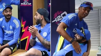 Incredible scenes inside the Indian dressing room featuring Axar Patel, Virat Kohli, Rahul Dravid, Ravindra Jadeja (Screengrab-BCCI) Incredible scenes inside the Indian dressing room featuring Axar Patel, Virat Kohli, Rahul Dravid, Ravindra Jadeja (Screengrab-BCCI)