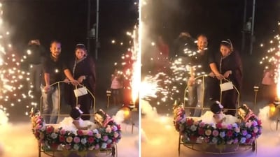Parents come under fire for dangerous party stunt (X/@BrahmaandKiMaa) Parents come under fire for dangerous party stunt (X/@BrahmaandKiMaa)