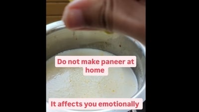 Screengrab from the Instagram post highlighting the emotional effects of making paneer at home. (Instagram/@shivaaydivine_tarrot)
