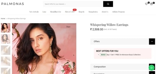 Whispering Willow earrings priced at ₹2508. (www.palmonas.com) Whispering Willow earrings priced at ₹2508. (www.palmonas.com)