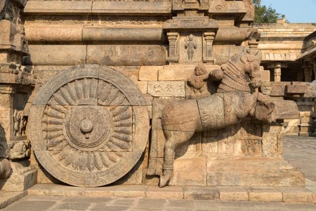 The pillared hall in the Airavatesvara Temple at Darasuram in Tamil Nadu. One of great living Chola temples, it is a UNESCO World Heritage Site (Rahul D’Silva/Shutterstock) The pillared hall in the Airavatesvara Temple at Darasuram in Tamil Nadu. One of great living Chola temples, it is a UNESCO World Heritage Site (Rahul D’Silva/Shutterstock)
