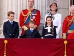 Britain's King Charles, Queen Camilla, William, Prince of Wales, Catherine, Princess of Wales, Prince George, Princess Charlotte, Prince Louis appear on the balcony of Buckingham Palace as part of the Trooping the Colour parade to honour Britain's King Charles on his official birthday in London, Britain, June 15, 2024. 