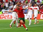 Portugal's Bernardo Silva celebrates scoring their first goal.