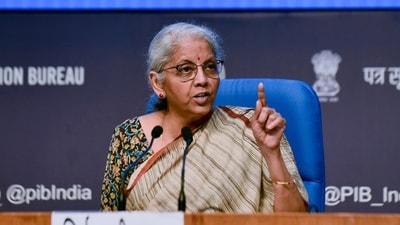 Union finance minister Nirmala Sitharaman addresses a press conference after the 53rd GST Council Meeting, at the National Media Center in New Delhi on Saturday. (ANI Photo/Jitender Gupta) (Jitender Gupta ) Union finance minister Nirmala Sitharaman addresses a press conference after the 53rd GST Council Meeting, at the National Media Center in New Delhi on Saturday. (ANI Photo/Jitender Gupta) (Jitender Gupta )
