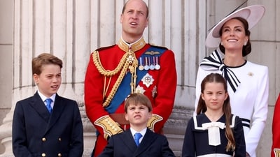 Britain's King Charles, Queen Camilla, William, Prince of Wales, Catherine, Princess of Wales, Prince George, Princess Charlotte, Prince Louis appear on the balcony of Buckingham Palace as part of the Trooping the Colour parade to honour Britain's King Charles on his official birthday in London, Britain, June 15, 2024. (REUTERS)