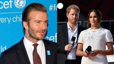 David Beckham, Prince Harry and Meghan Markle (File) David Beckham, Prince Harry and Meghan Markle (File)