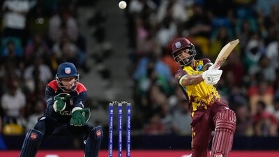 West Indies' Shai Hope hits a six. (PTI) West Indies' Shai Hope hits a six. (PTI)