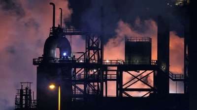 Tata Steel's Port Talbot steel production plant is seen at night time (Toby Melville/Reuters)