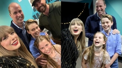 Taylor Swift clicked a selfie with Prince William, George, Charlotte and Travis Kelce after her London concert. Taylor Swift clicked a selfie with Prince William, George, Charlotte and Travis Kelce after her London concert.