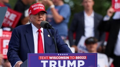 Former U.S. President and Republican presidential candidate Donald Trump speaks during his  campaign event, in Racine, Wisconsin, U.S. June 18, 2024. REUTERS/Brendan McDermid/File Photo (REUTERS)
