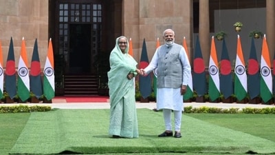 Ahead of their meeting at Hyderabad House in New Delhi on Saturday, Prime Minister Narendra Modi met with Bangladesh Prime Minister Sheikh Hasina. (Arvind Yadav/HT Photo) Ahead of their meeting at Hyderabad House in New Delhi on Saturday, Prime Minister Narendra Modi met with Bangladesh Prime Minister Sheikh Hasina. (Arvind Yadav/HT Photo)