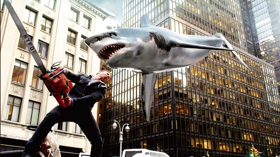 A still from Sharknado 2 (2014), set in New York City.
