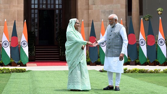 Prime Minister Narendra Modi, with his Bangladeshi counterpart Sheikh Hasina, at the Hyderabad House in New Delhi on June 22. (Arvind Yadav/ Hindustan Times)