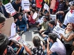 A protest outside the ministry of education over alleged irregularities in the NEET-UG exam (HT Photo/Representative Image)