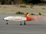 The winged vehicle, 'Pushpak', was released from an Indian Air Force Chinook Helicopter at an altitude of 4.5 km on Sunday.(ISRO)