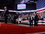 Donald Trump walks offstage after speaking at a campaign rally at the Liacouras Center on June 22, 2024 in Philadelphia, Pennsylvania. 