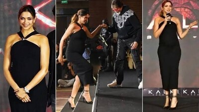 Deepika Padukone recently showcased her baby bump at the 'Kalki 2898 AD' event in Mumbai. The actress looked stunning in a black Loewe dress featuring a halter neckline and a figure-hugging fit. However, it was Deepika's stylish black strappy pencil heels that stole the limelight. She completed her chic look with subtle makeup and her hair tied in a ponytail. (Instagram) Deepika Padukone recently showcased her baby bump at the 'Kalki 2898 AD' event in Mumbai. The actress looked stunning in a black Loewe dress featuring a halter neckline and a figure-hugging fit. However, it was Deepika's stylish black strappy pencil heels that stole the limelight. She completed her chic look with subtle makeup and her hair tied in a ponytail. (Instagram)