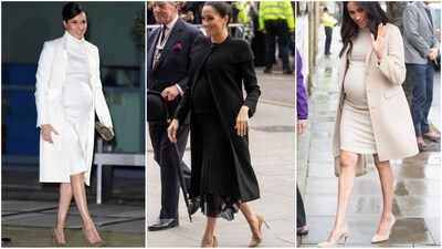 Meghan Markle's maternity style epitomises class and elegance, with a focus on sophisticated dresses that complement her royal aura. Throughout her pregnancy, one constant in each of her looks was the stunning addition of high heels. These accessories not only elevated her pregnancy outfits but also added a touch of glamour to her impeccable sense of style. (Pinterest) Meghan Markle's maternity style epitomises class and elegance, with a focus on sophisticated dresses that complement her royal aura. Throughout her pregnancy, one constant in each of her looks was the stunning addition of high heels. These accessories not only elevated her pregnancy outfits but also added a touch of glamour to her impeccable sense of style. (Pinterest)