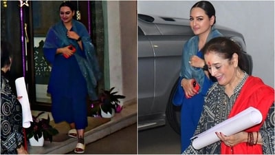 Sonakshi Sinha's pre-wedding rituals shine with sophistication as she dons a resplendent blue ethnic outfit. (HT photo/VarinderChawla) Sonakshi Sinha's pre-wedding rituals shine with sophistication as she dons a resplendent blue ethnic outfit. (HT photo/VarinderChawla)