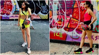 Sara Ali Khan's New York diary will surely transport you to a virtual vacation. The actress surprised her fans over the weekend by sharing a series of stylish pictures on Instagram, accompanied by the caption, “Soul Celebration.” Her look features athletic aesthetics with stylish activewear, quirky sneakers, and a colourful sling bag. (Instagram/@saraalikhan95) Sara Ali Khan's New York diary will surely transport you to a virtual vacation. The actress surprised her fans over the weekend by sharing a series of stylish pictures on Instagram, accompanied by the caption, “Soul Celebration.” Her look features athletic aesthetics with stylish activewear, quirky sneakers, and a colourful sling bag. (Instagram/@saraalikhan95)