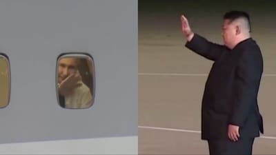 A video capturing Putin waving continuously from inside the plane as it departed Pyongyang has gone viral. (X/BRICS News) A video capturing Putin waving continuously from inside the plane as it departed Pyongyang has gone viral. (X/BRICS News)