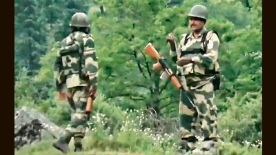 Security personnel during the searches in Uri sector of north Kashmir’s Baramulla district. (PTI) Security personnel during the searches in Uri sector of north Kashmir’s Baramulla district. (PTI)