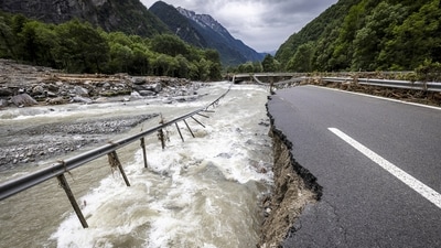 The highway A13 between Lostallo and Soazza is seen destroyed by the force of the Moesa river, caused by heavy rain in the Misox valley, in Lostallo, southern Switzerland, Sunday, June 23, 2024. Authorities in Switzerland say rescuers have found the body of one of three people who had gone missing on Saturday after massive thunderstorms and rainfall in the southeast of the county caused a rockslide. Switzerland faces severe flooding: Rail services to Zermatt disrupted, Misox Valley buried in landslide rubble (Michael Buholzer/Keystone via AP) The highway A13 between Lostallo and Soazza is seen destroyed by the force of the Moesa river, caused by heavy rain in the Misox valley, in Lostallo, southern Switzerland, Sunday, June 23, 2024. Authorities in Switzerland say rescuers have found the body of one of three people who had gone missing on Saturday after massive thunderstorms and rainfall in the southeast of the county caused a rockslide. Switzerland faces severe flooding: Rail services to Zermatt disrupted, Misox Valley buried in landslide rubble (Michael Buholzer/Keystone via AP)