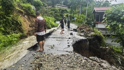 Representational Image: The section of a road damaged due to landslides triggered by incessant rainfall at Mangan in the neighbouring Sikkim state. (PTI)